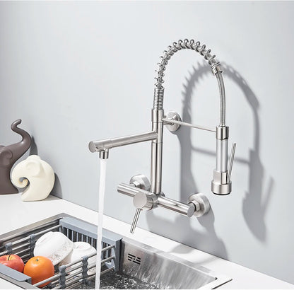 Wall-Mounted Kitchen Faucet with Dual Handles & Spring Swivel Spouts - stirhaus
