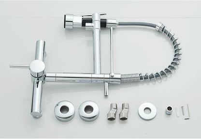 Wall-Mounted Kitchen Faucet with Dual Handles & Spring Swivel Spouts - stirhaus