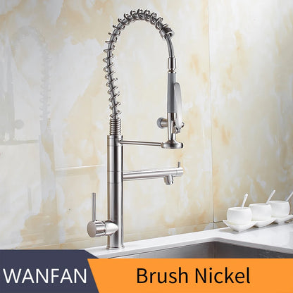 Chrome Brass Kitchen Faucet – Tall Pull-Out Spray, 360° Swivel, Single Handle Mixer (MH-4829) - stirhaus