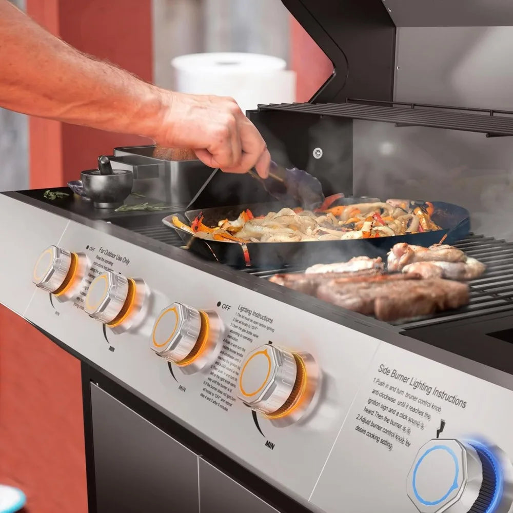4-Burner Propane Gas Grill with Side Burner – 60,000 BTU Stainless Steel BBQ with LED Knobs - stirhaus
