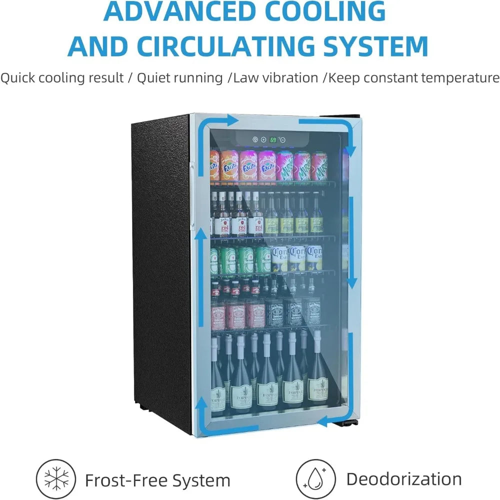 110-Can Beverage Refrigerator – 3.1 Cu. Ft. Mini Fridge with Glass Door & Adjustable Shelves - stirhaus