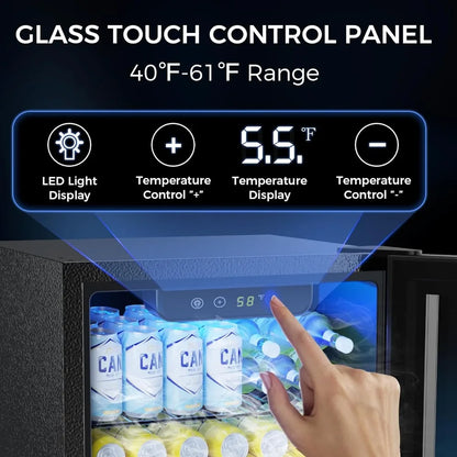 68-Can Beverage Refrigerator – Compact Mini Fridge with Glass Door & Digital Temp Control - stirhaus