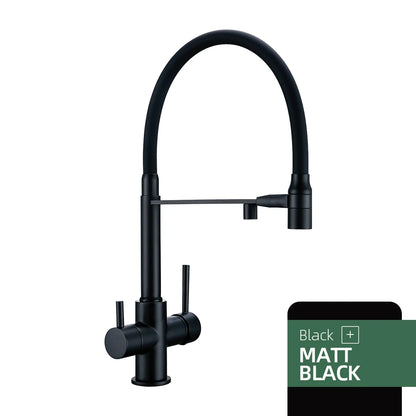 3-Way Kitchen Faucet – Brass Dual Handle Mixer with Pull-Out Dual Spray Nozzle - stirhaus