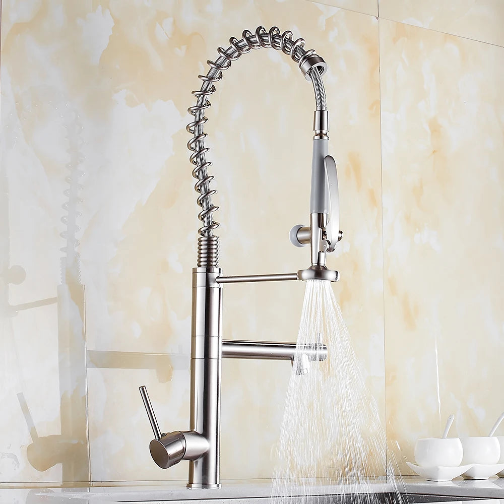 Tall Kitchen Faucet – Single Handle Brass Mixer with Pull-Down Spray & 360° Swivel - stirhaus