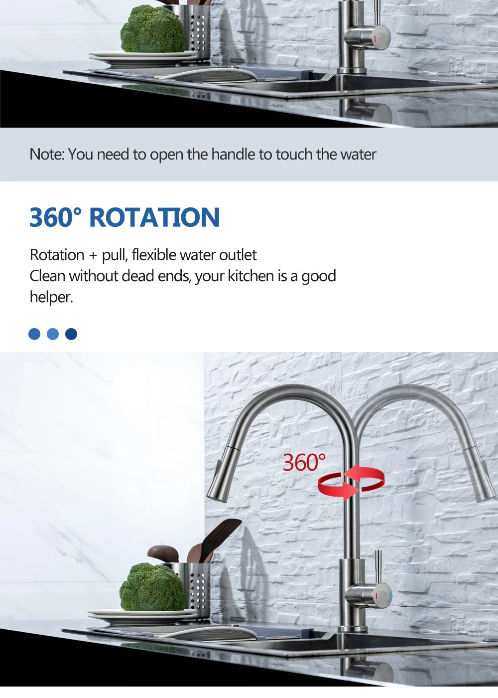 Smart Touch Kitchen Faucet – Brushed Nickel Pull Out Sensor Tap with 360° Rotation & Pull Down Spray - stirhaus