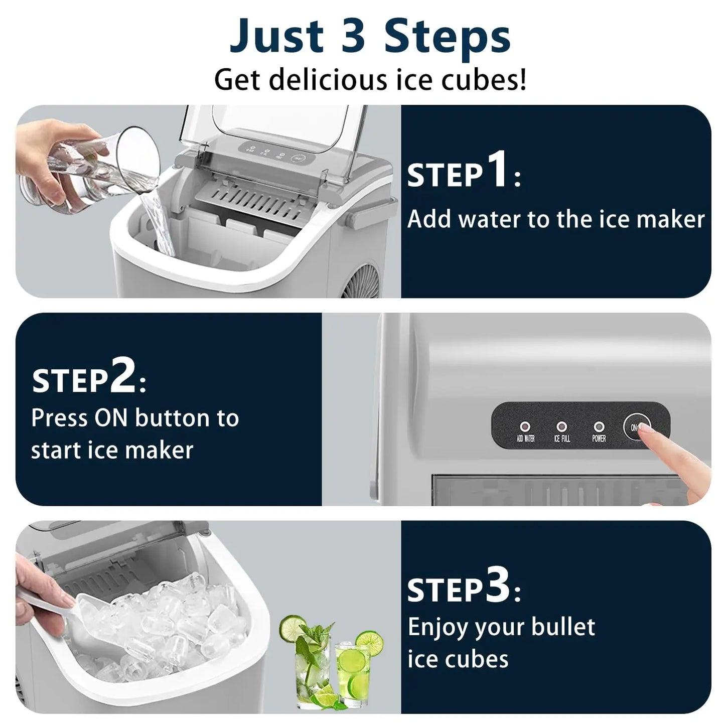 Portable Countertop Ice Maker – 26 lbs/Day Bullet Ice Machine with Self-Cleaning - stirhaus