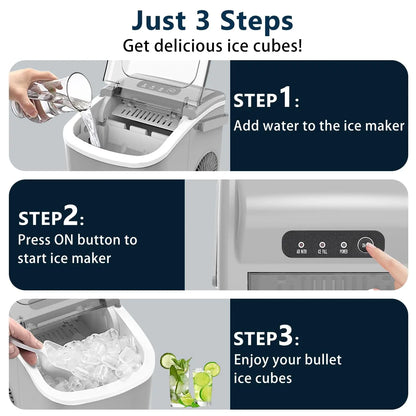 Portable Countertop Ice Maker – 26 lbs/Day Bullet Ice Machine with Self-Cleaning - stirhaus