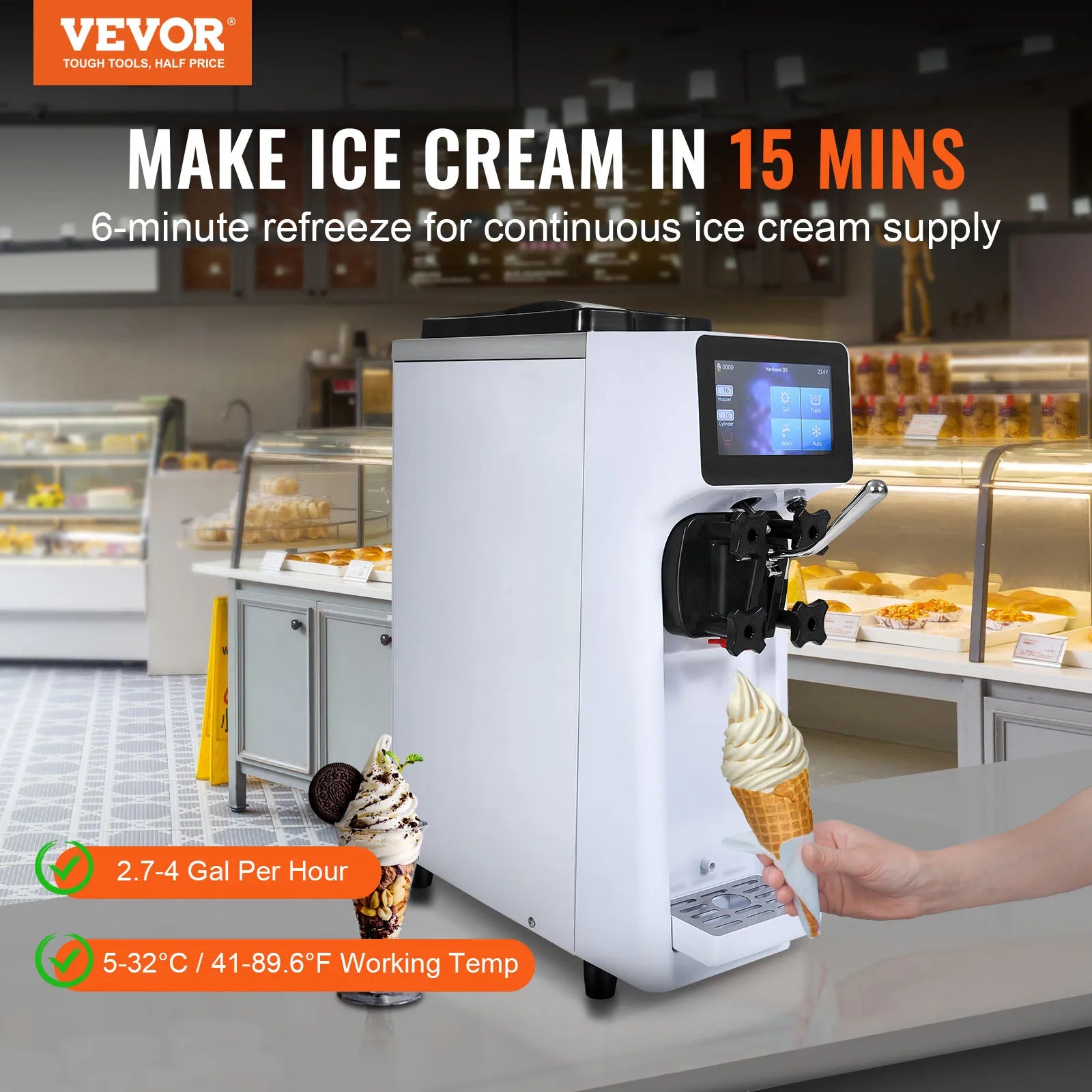 Commercial Soft Serve Ice Cream Machine – Single Flavor Countertop Maker with Touch Screen & Auto Clean - stirhaus
