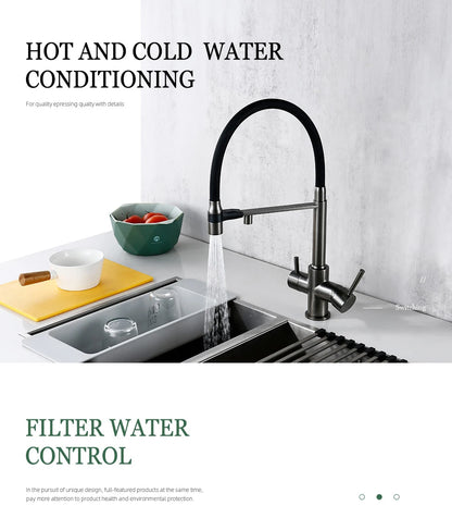 3-Way Kitchen Faucet – Brass Dual Handle Mixer with Pull-Out Dual Spray Nozzle - stirhaus