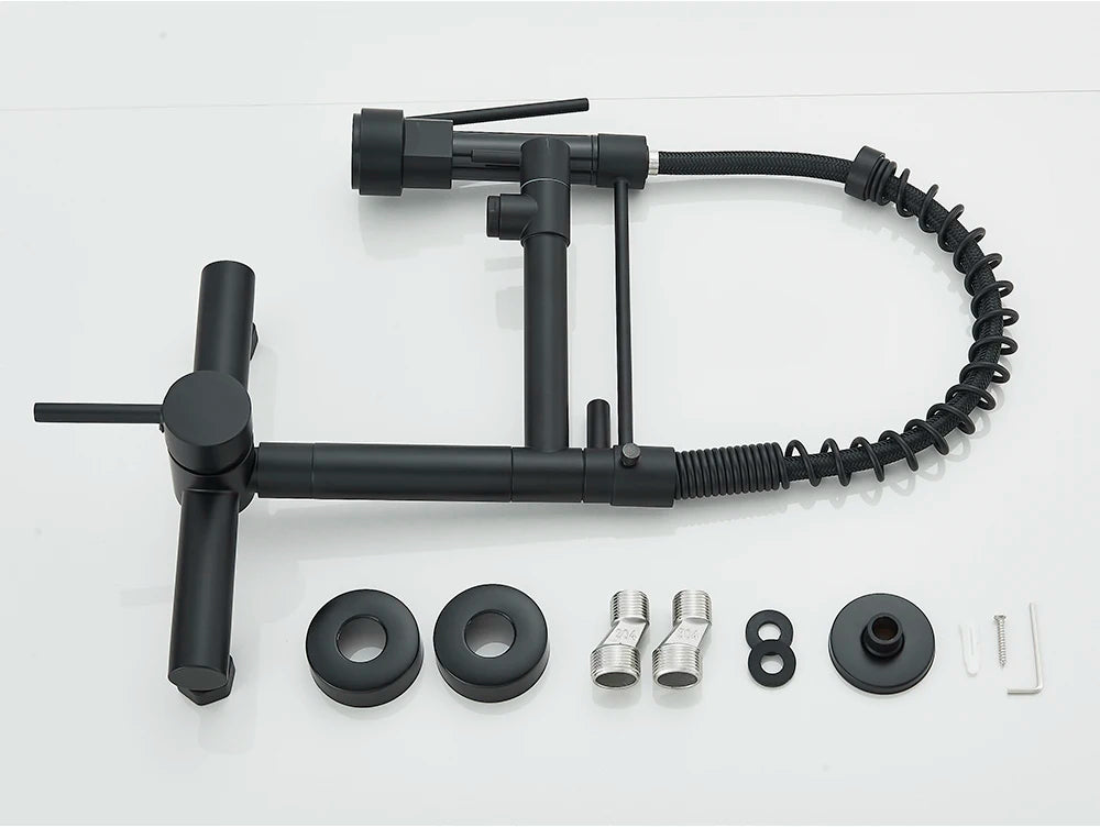 Wall-Mounted Kitchen Faucet with Dual Handles & Spring Swivel Spouts - stirhaus