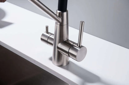 Stainless Steel Kitchen Faucet with Filtered Water, Dual Handle Hot & Cold Mixer - stirhaus