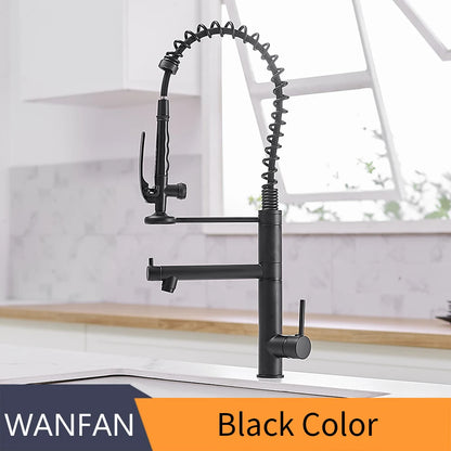 Chrome Brass Kitchen Faucet – Tall Pull-Out Spray, 360° Swivel, Single Handle Mixer (MH-4829) - stirhaus