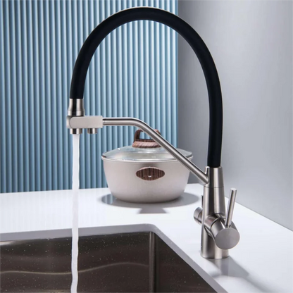 Stainless Steel Kitchen Faucet with Filtered Water, Dual Handle Hot & Cold Mixer - stirhaus
