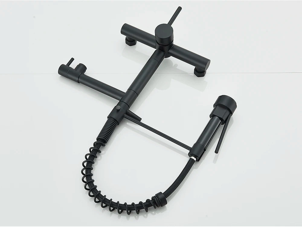 Wall-Mounted Kitchen Faucet with Dual Handles & Spring Swivel Spouts - stirhaus