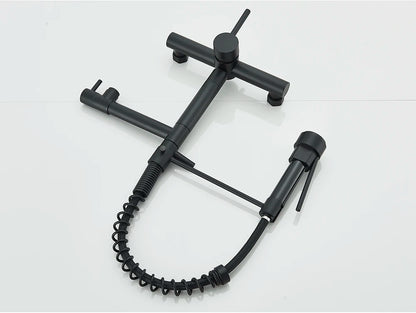 Wall-Mounted Kitchen Faucet with Dual Handles & Spring Swivel Spouts - stirhaus