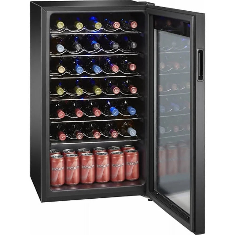 34-Bottle Wine Cooler – Freestanding Single Zone Wine Fridge with Glass Door & LED Lighting - stirhaus