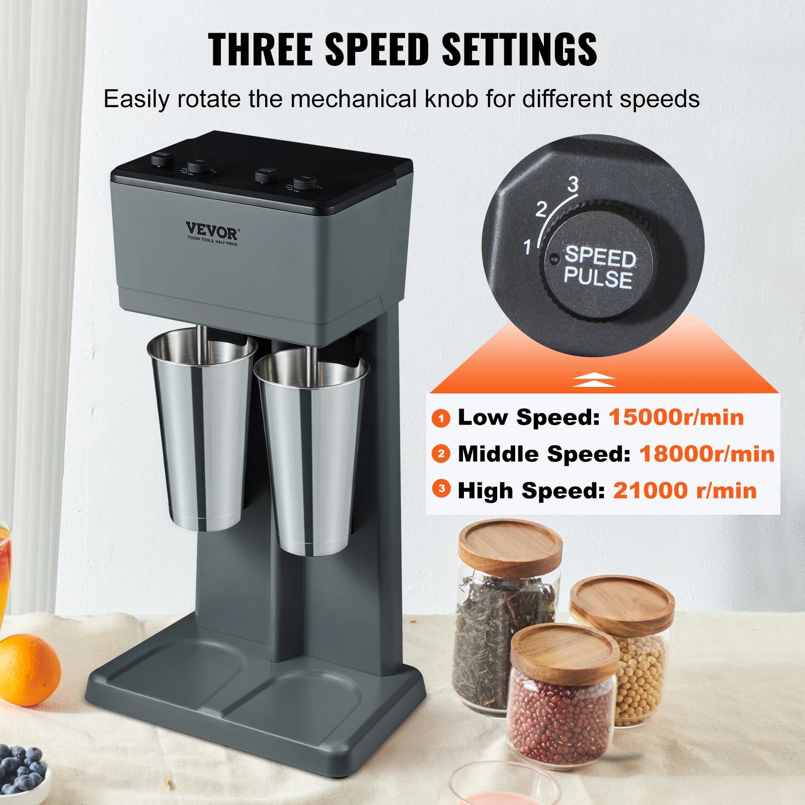 Double-Head Milkshake Maker – 3-Speed Stainless Steel Drink Mixer, 820ml Cups - stirhaus