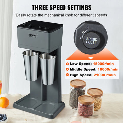 Double-Head Milkshake Maker – 3-Speed Stainless Steel Drink Mixer, 820ml Cups - stirhaus