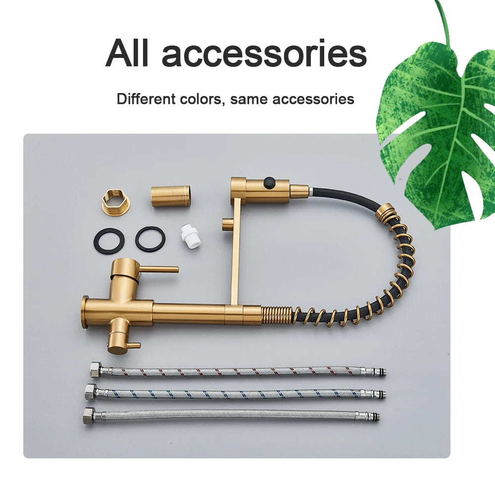 Pull-Down 3-Way Kitchen Faucet – Brass Filter Tap with Hot, Cold & Purified Water - stirhaus