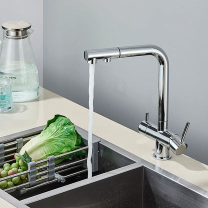 3-Way Kitchen Faucet – Dual Handle Pull-Out Filter Tap for Hot, Cold & Purified Water - stirhaus