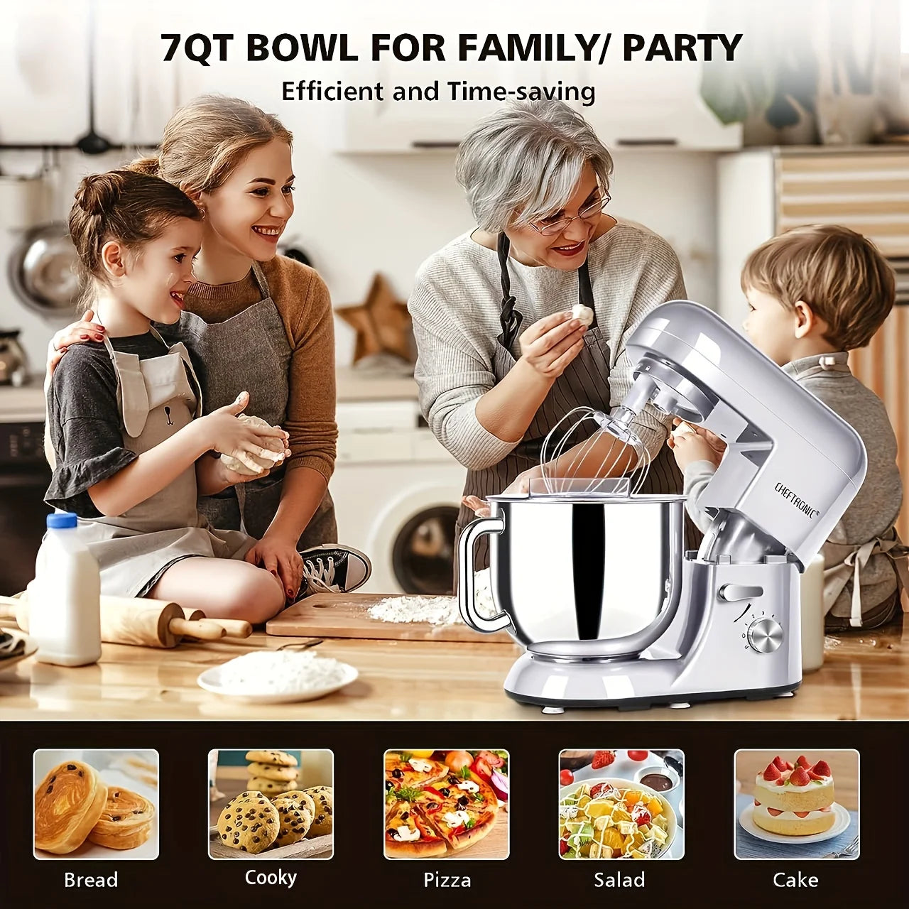 7 Qt Stand Mixer with Tilt-Head – 650W Electric Kitchen Mixer with Dough Hook & Whisk - stirhaus