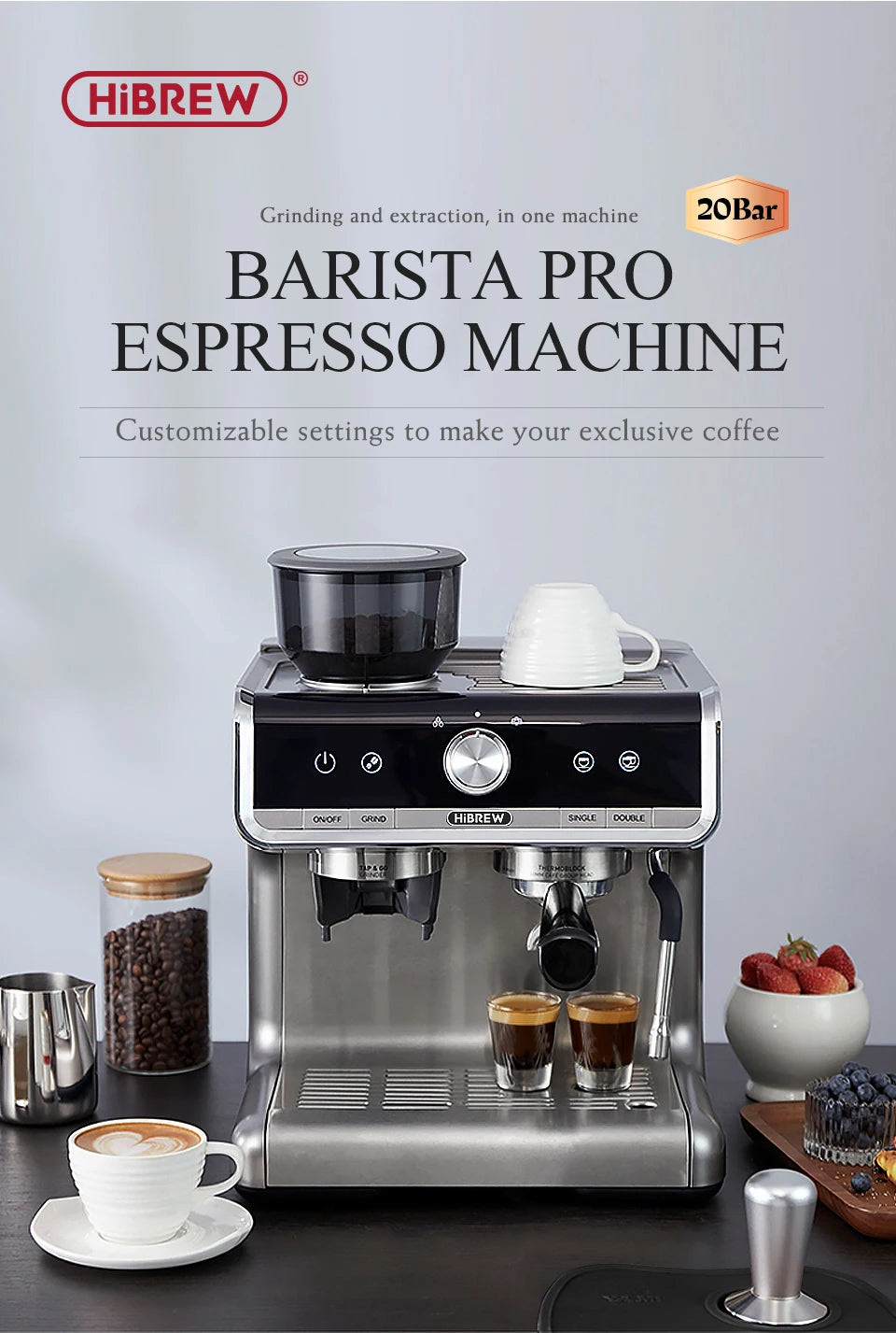 20-Bar Commercial Espresso Machine with Grinder & Barista Kit – Professional Coffee Maker - stirhaus