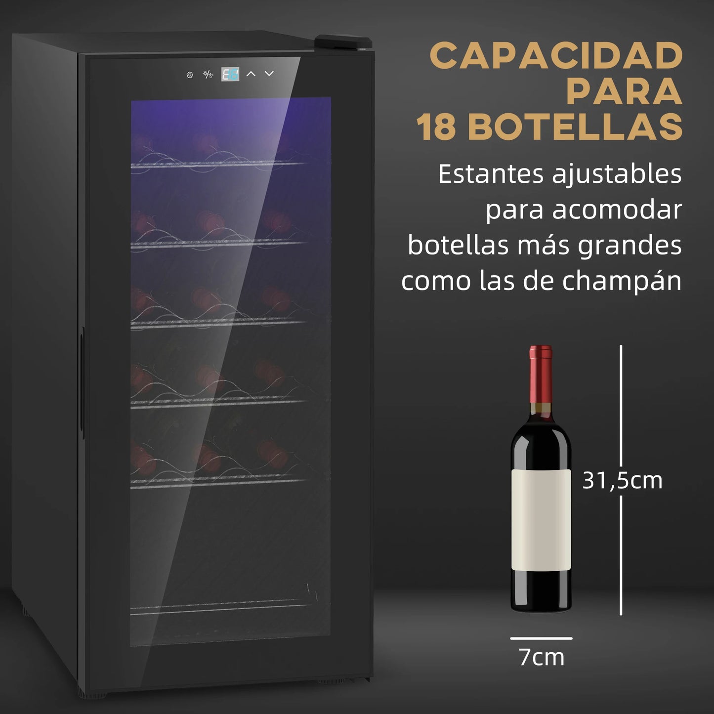 18-Bottle Wine Fridge – Compact 50L Cooler with LED & Touch Control - stirhaus