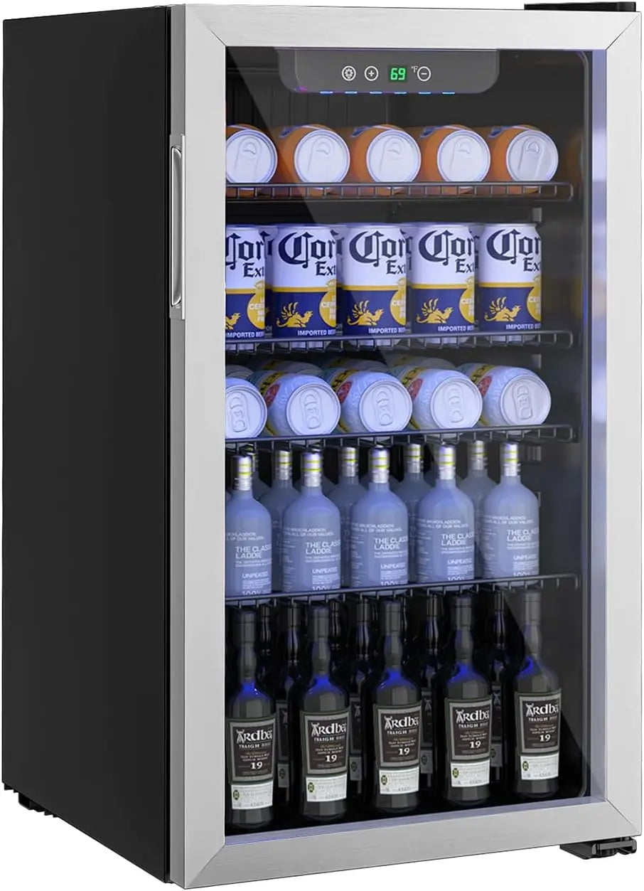 110-Can Beverage Refrigerator – 3.1 Cu. Ft. Mini Fridge with Glass Door & Adjustable Shelves - stirhaus