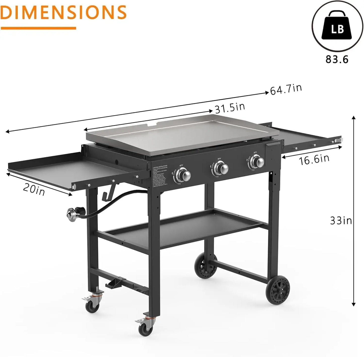 31.5" Outdoor Propane Gas Griddle – 3-Burner 45,000 BTU Portable Flat Top Grill with Foldable Shelves - stirhaus