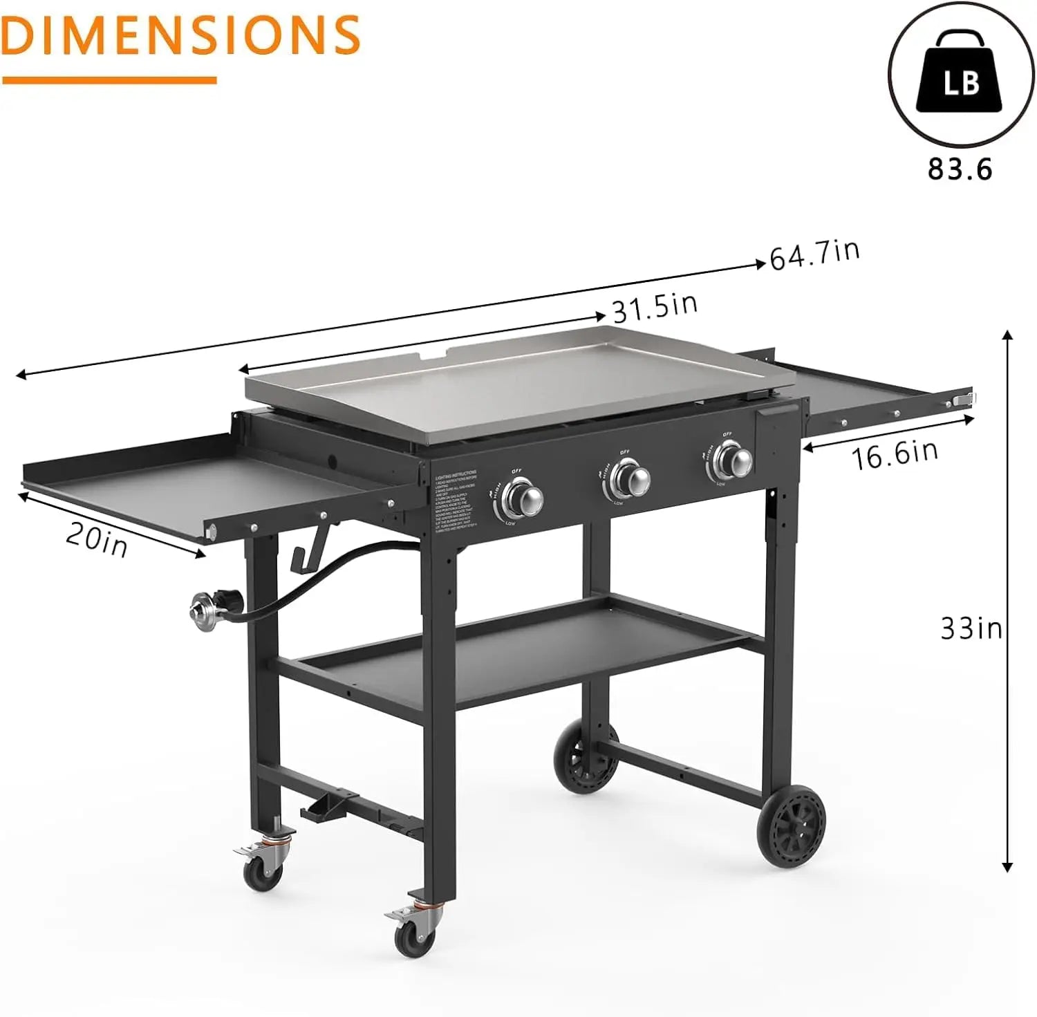 31.5" Outdoor Propane Gas Griddle – 3-Burner 45,000 BTU Portable Flat Top Grill with Foldable Shelves - stirhaus