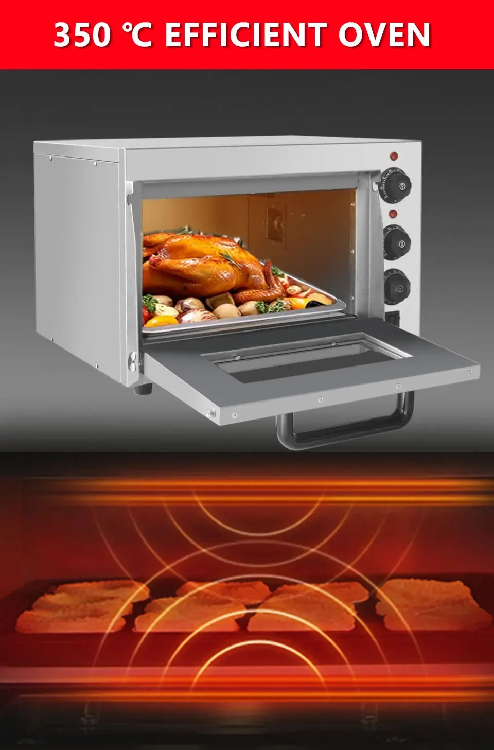13" Electric Pizza Oven with Stone – 2500W Commercial Stainless Steel Baking Oven - stirhaus