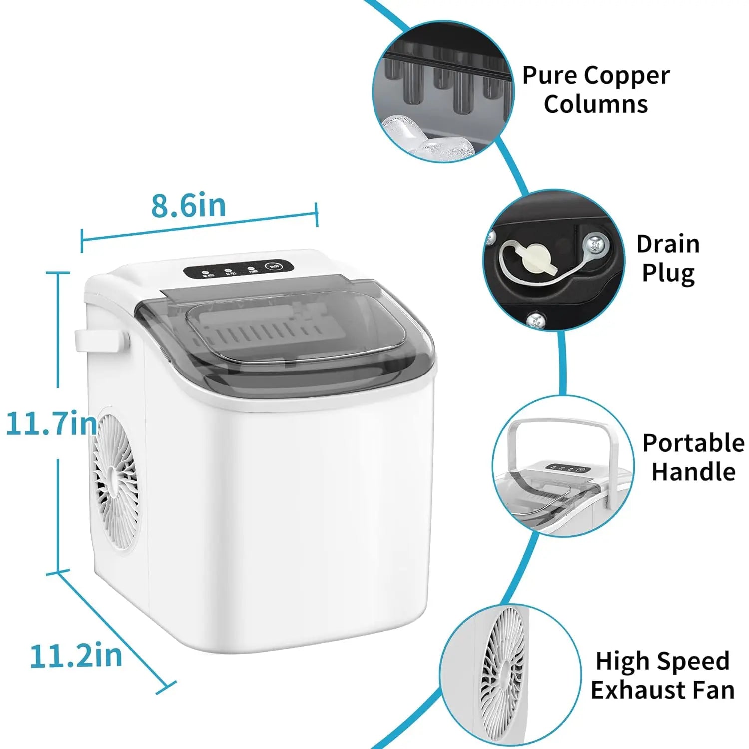 Portable Countertop Ice Maker – 26 lbs/Day Bullet Ice Machine with Self-Cleaning - stirhaus