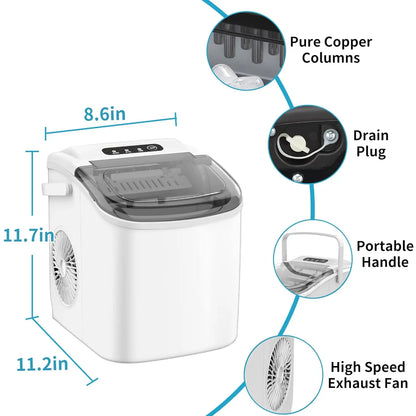 Portable Countertop Ice Maker – 26 lbs/Day Bullet Ice Machine with Self-Cleaning - stirhaus