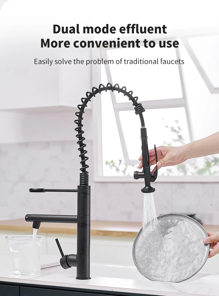 Chrome Brass Kitchen Faucet – Tall Pull-Out Spray, 360° Swivel, Single Handle Mixer (MH-4829) - stirhaus