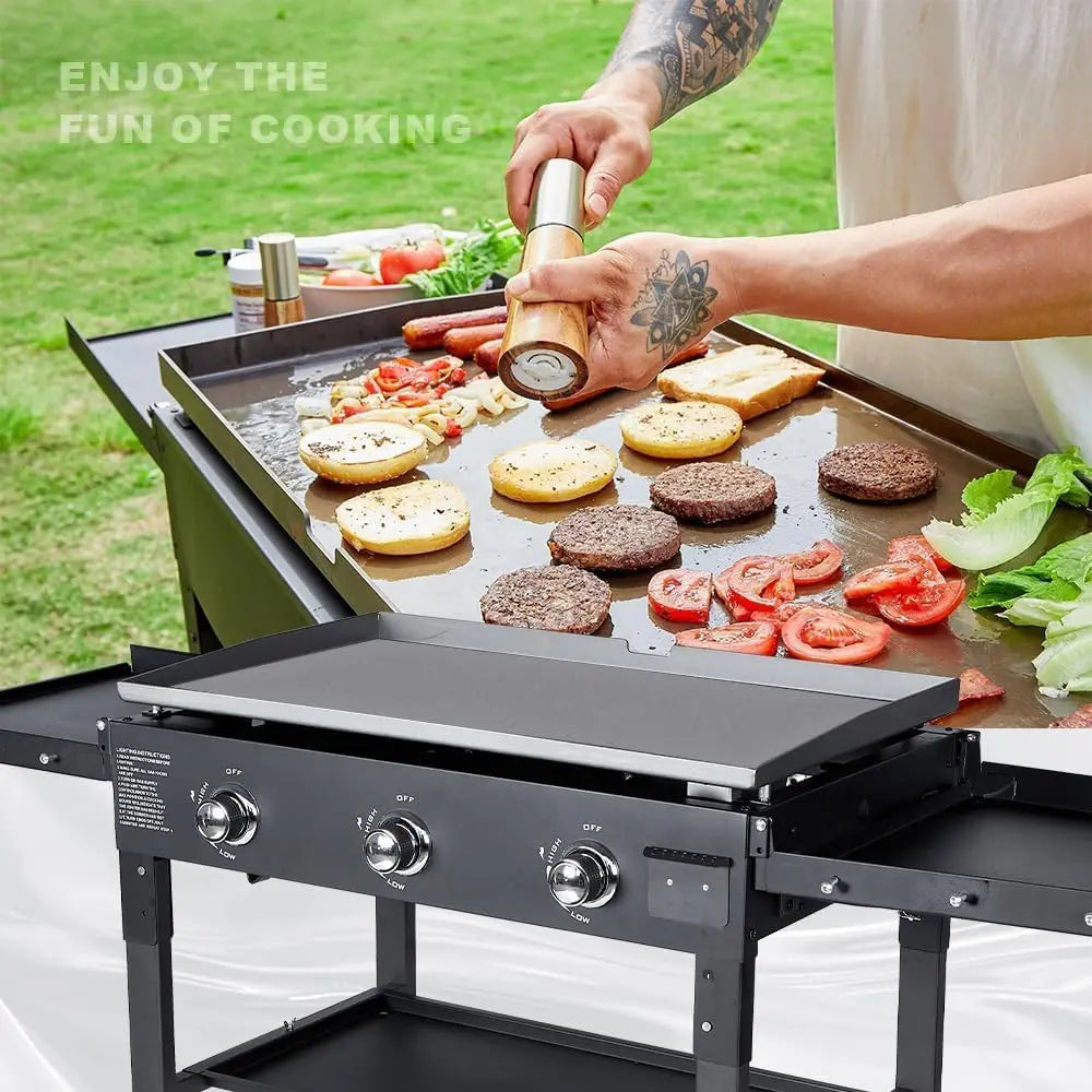 31.5" Outdoor Propane Gas Griddle – 3-Burner 45,000 BTU Portable Flat Top Grill with Foldable Shelves - stirhaus