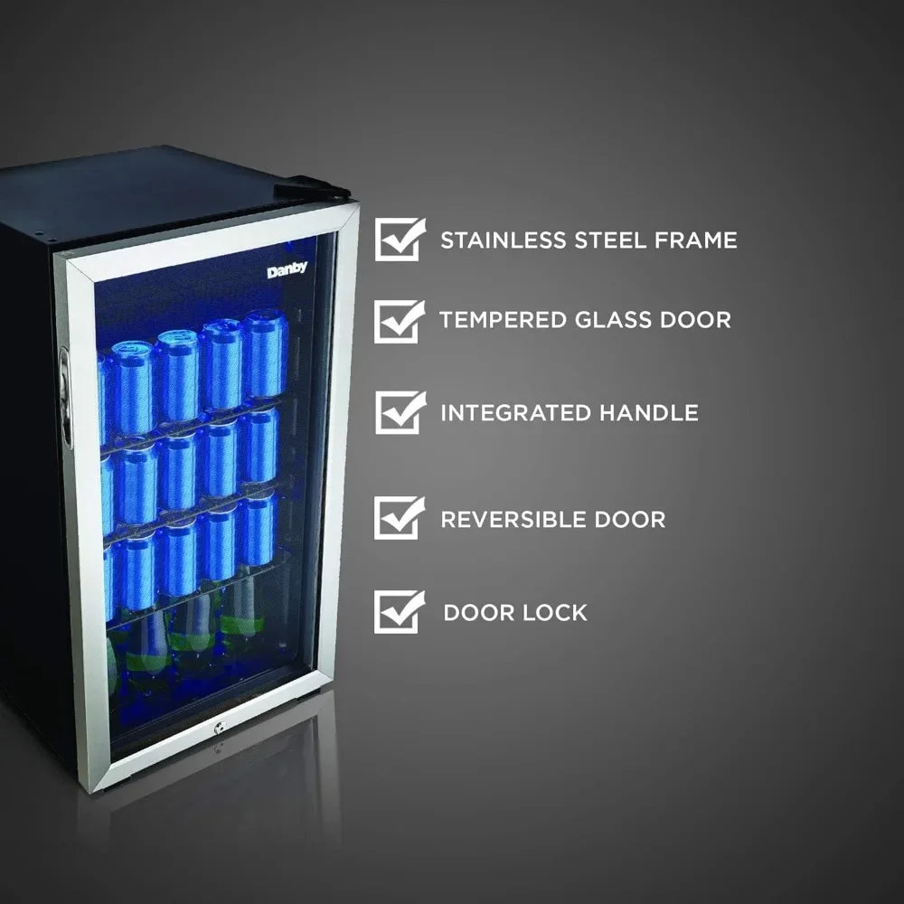 117-Can Beverage Cooler with Glass Door & Lock – Freestanding Drink Fridge - stirhaus