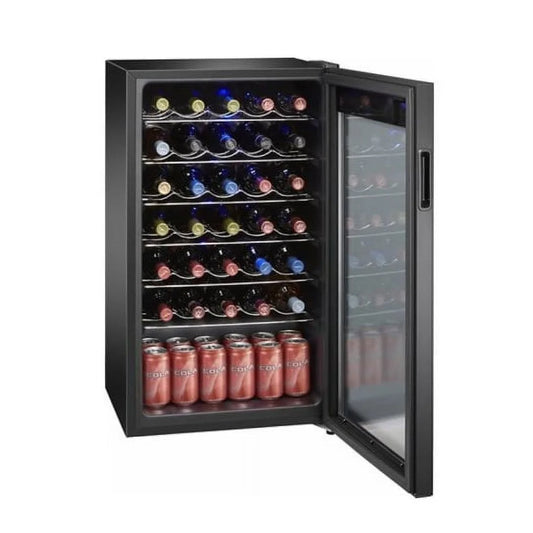 34-Bottle Wine Cooler – Freestanding Single Zone Wine Fridge with Glass Door & LED Lighting - stirhaus