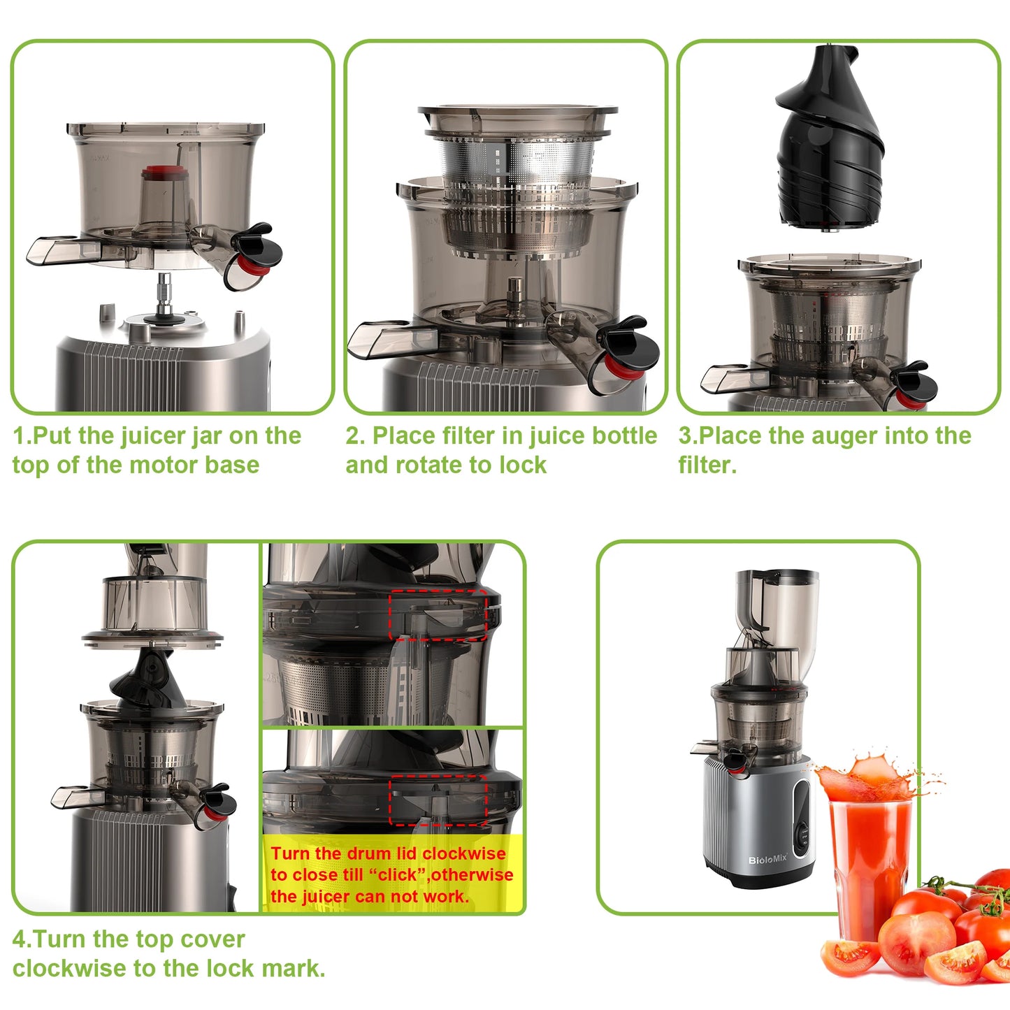 Cold Press Juicer with Wide Feed Chute – 200W Slow Masticating Juice Extractor - stirhaus