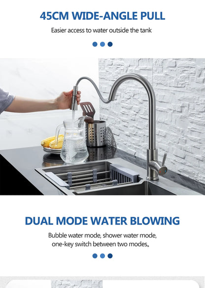 Smart Touch Kitchen Faucet – Brushed Nickel Pull Out Sensor Tap with 360° Rotation & Pull Down Spray - stirhaus
