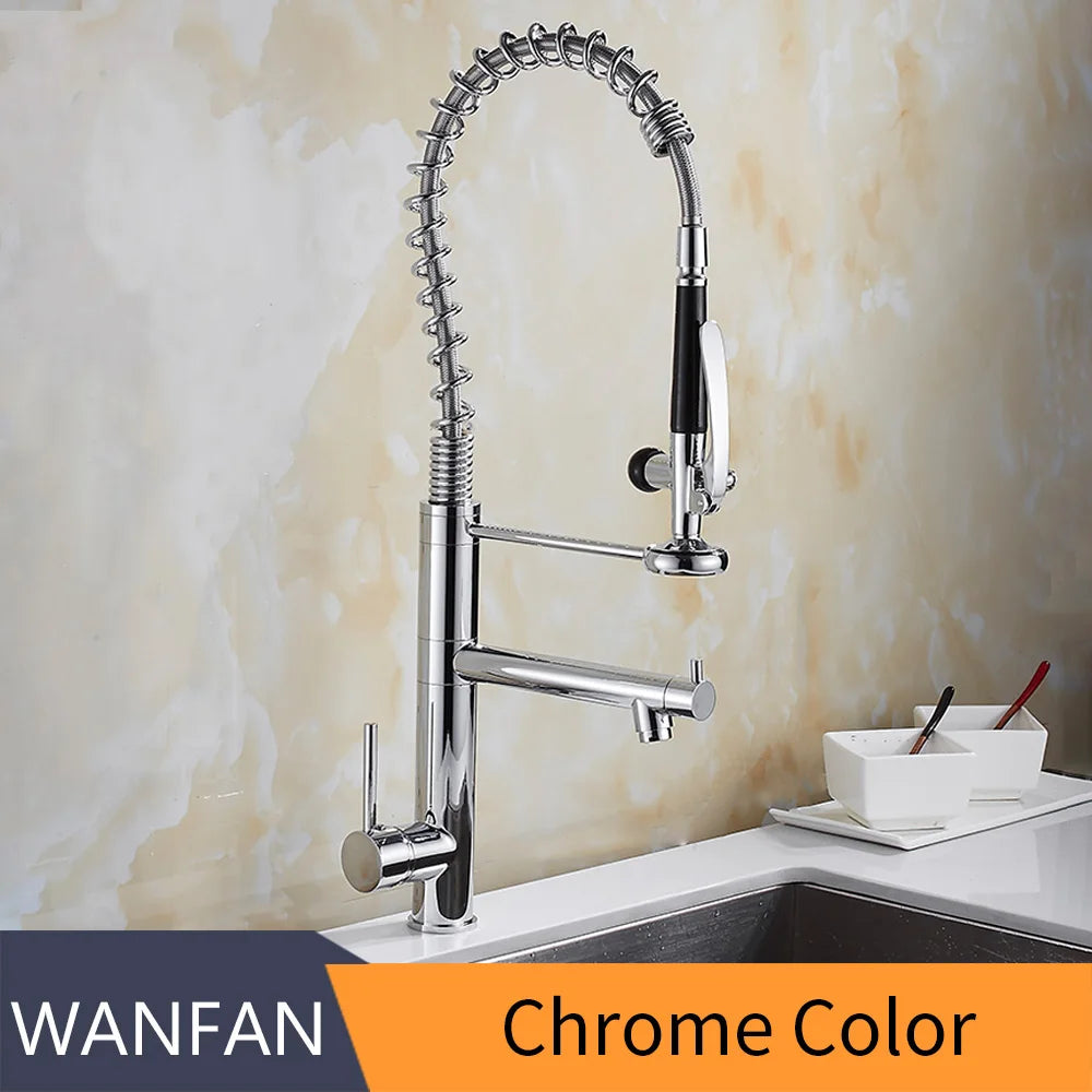 Chrome Brass Kitchen Faucet – Tall Pull-Out Spray, 360° Swivel, Single Handle Mixer (MH-4829) - stirhaus