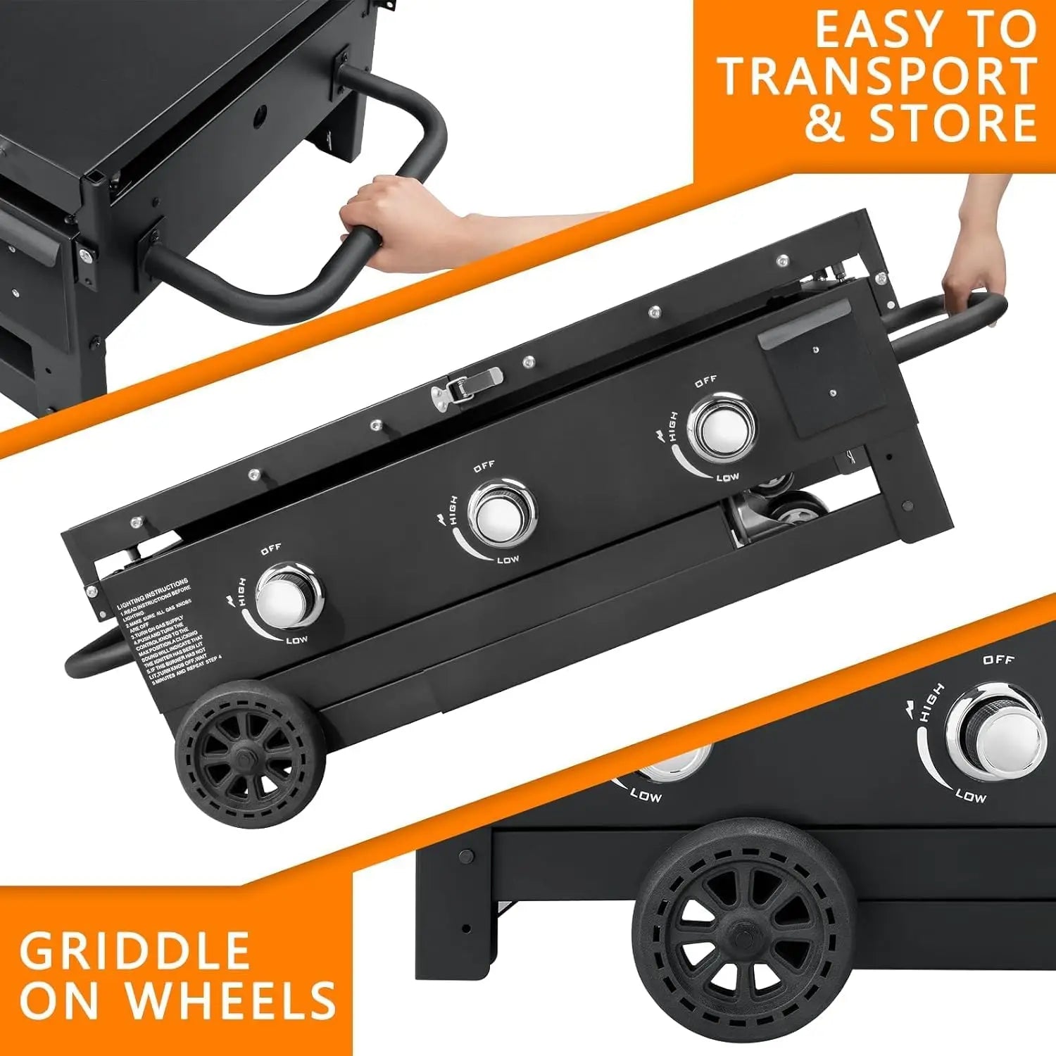 31.5" Outdoor Propane Gas Griddle – 3-Burner 45,000 BTU Portable Flat Top Grill with Foldable Shelves - stirhaus