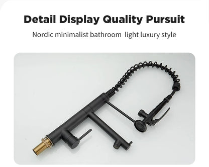 Chrome Brass Kitchen Faucet – Tall Pull-Out Spray, 360° Swivel, Single Handle Mixer (MH-4829) - stirhaus
