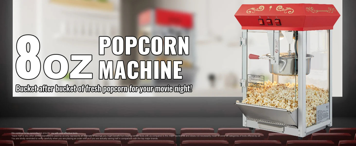 Electric Popcorn Maker – 8oz & 12oz Commercial Popper Machine with SUS304 Heating Tube, Scoop & Spoon - stirhaus