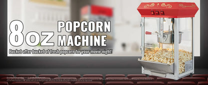 Electric Popcorn Maker – 8oz & 12oz Commercial Popper Machine with SUS304 Heating Tube, Scoop & Spoon - stirhaus