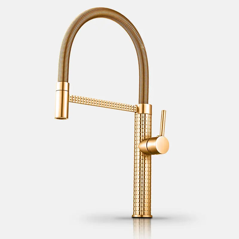 Matte Kitchen Faucet – Brass Single Handle Pull-Down Spring Sink Tap - stirhaus