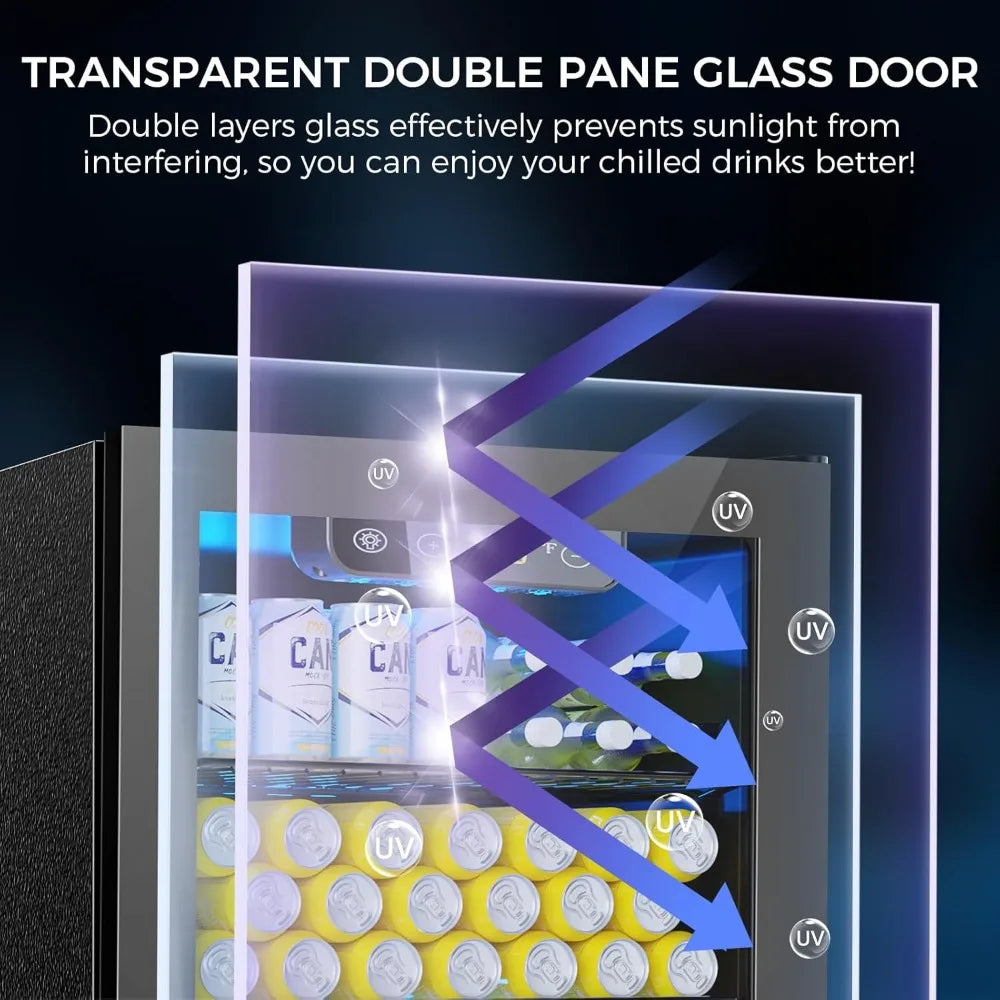 68-Can Beverage Refrigerator – Compact Mini Fridge with Glass Door & Digital Temp Control - stirhaus