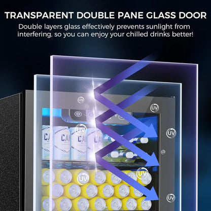 68-Can Beverage Refrigerator – Compact Mini Fridge with Glass Door & Digital Temp Control - stirhaus