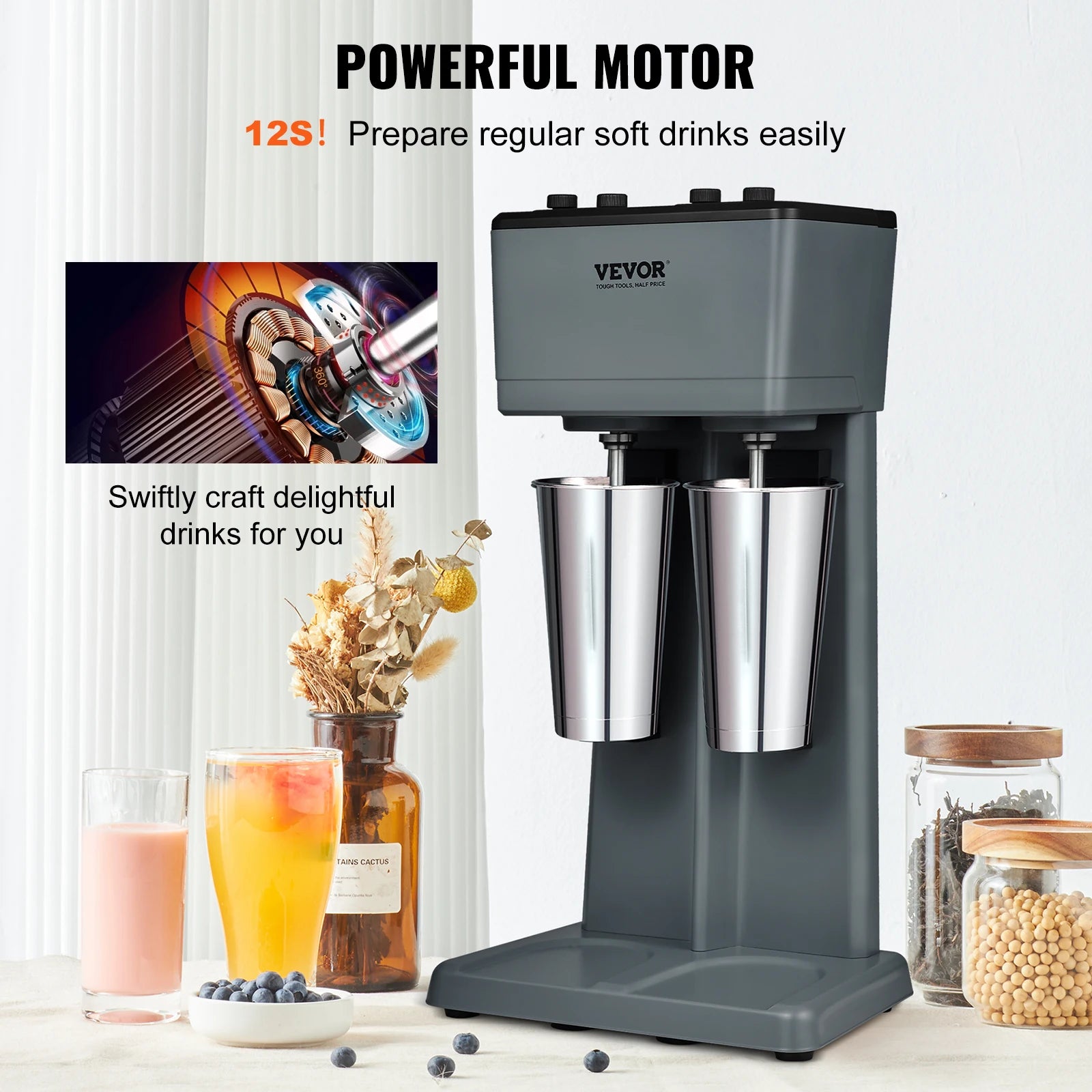 Double-Head Milkshake Maker – 3-Speed Stainless Steel Drink Mixer, 820ml Cups - stirhaus