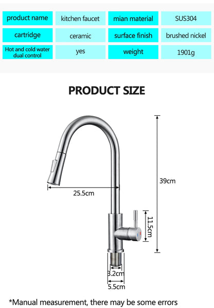 Smart Touch Kitchen Faucet – Brushed Nickel Pull Out Sensor Tap with 360° Rotation & Pull Down Spray - stirhaus