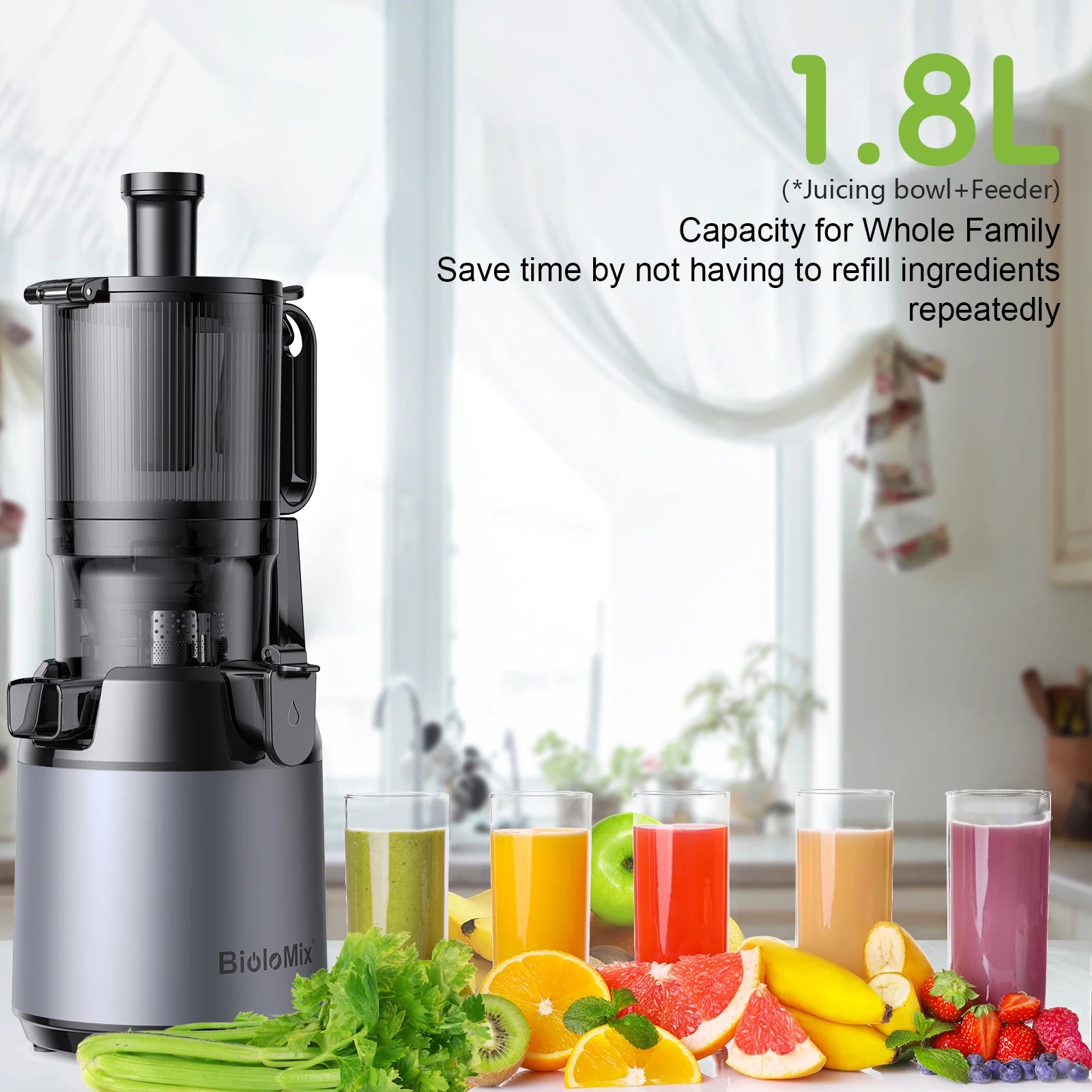 Cold Press Juicer with 130mm Wide Chute, Triple Filter & BPA-Free Design - stirhaus
